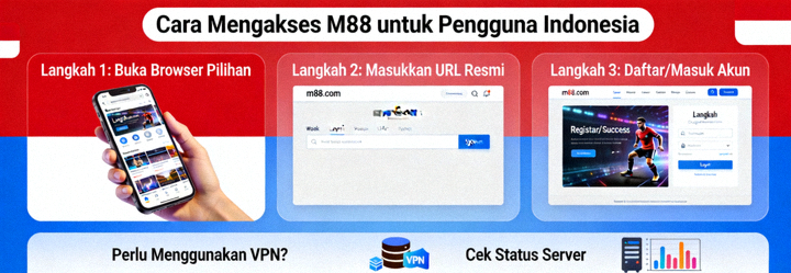 Animasi informasi akses M88 untuk pengguna Indonesia